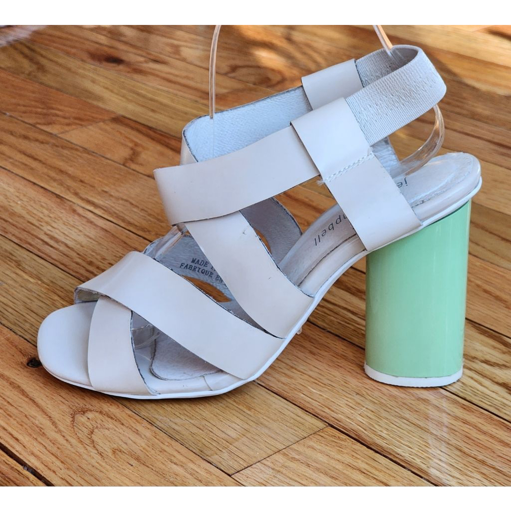 JEFFREY‎ CAMPBELL Criss Cross Ankle Strap Sandals with Green Heel Size White 7.5